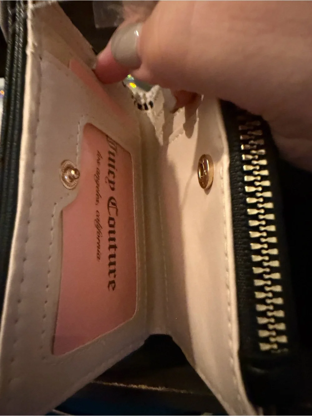 Juicy Couture Black Quilted Heart Zip Card Holder with Heart Charm